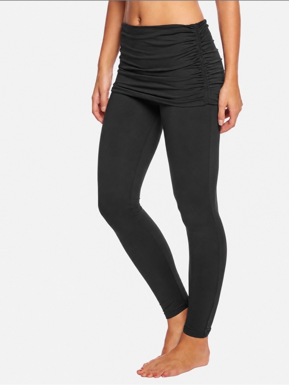 prAna Remy Skirted Legging L Black Shirred Yoga Athleisure Travel Full Length
